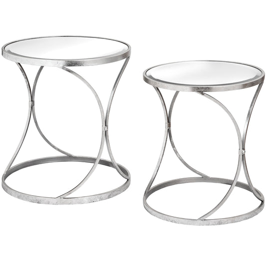 Silver Curved Design Set Of 2 Side Tables