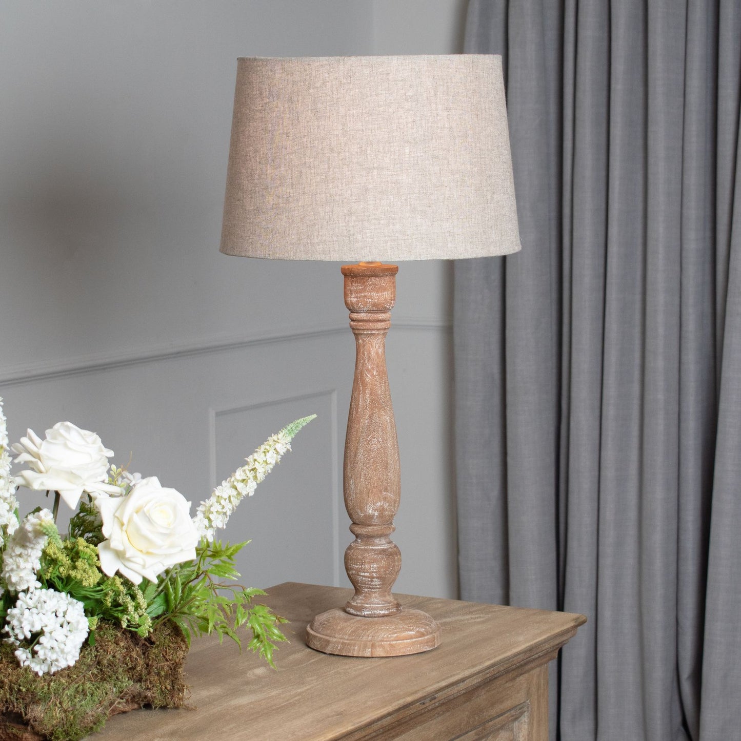 Delaney Natural Wash Candlestick Lamp With Linen Shade